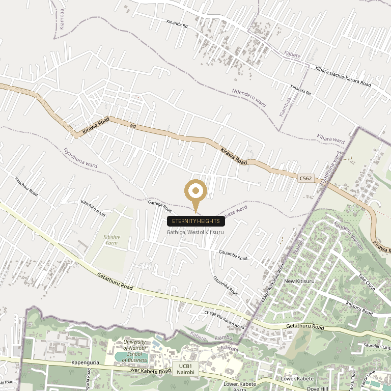 Map showing Eternity Heights location in Gathiga, Nairobi